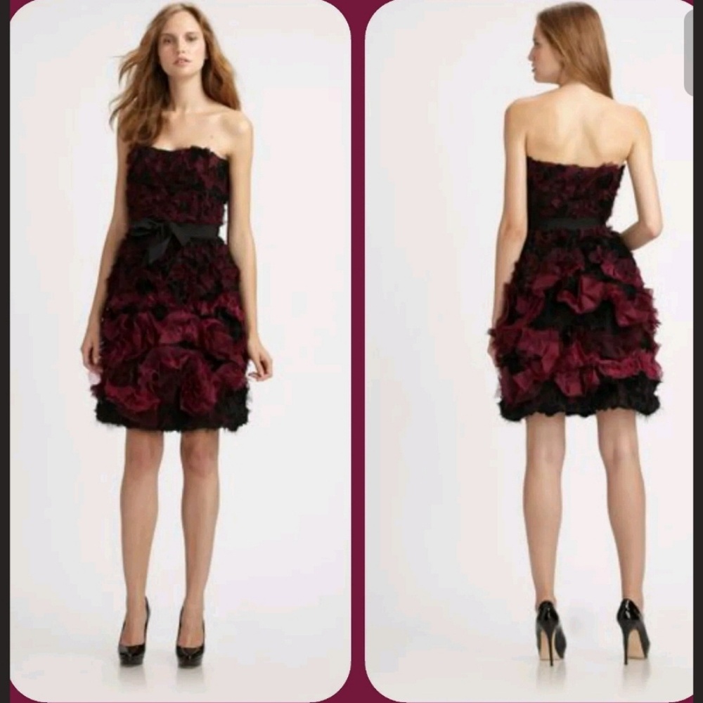 ML MONIQUE LHUILLIER Ombre Ruffled Tiered Juneberry Strapless organza Dress